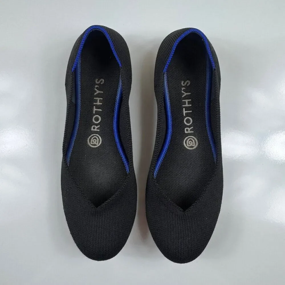 Rothy's the Flat Round Toe Knit Shoes Black Solid Womens 8 Washable Slip Ons